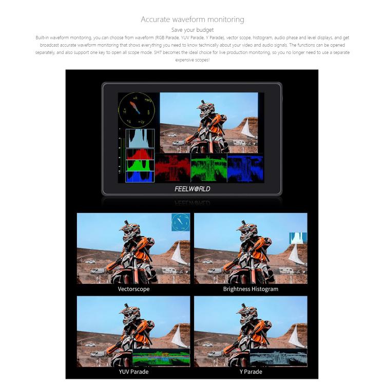 FEELWORLD SH7 7 inch Ultra Bright 2200nit On-camera Monitor SDI HDMI Cross Conversion Monitor  - Black