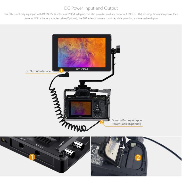 FEELWORLD SH7 7 inch Ultra Bright 2200nit On-camera Monitor SDI HDMI Cross Conversion Monitor  - Black