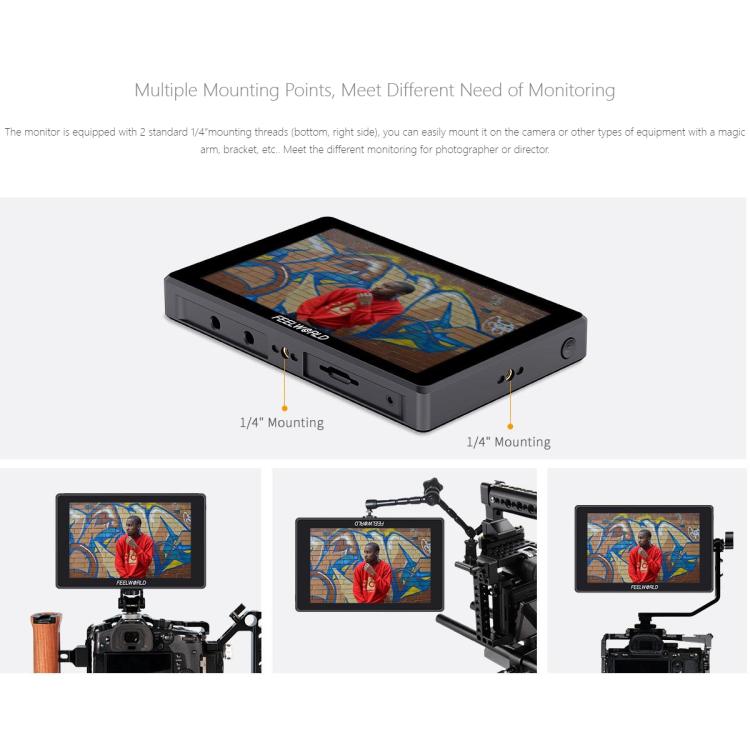FEELWORLD SH7 7 inch Ultra Bright 2200nit On-camera Monitor SDI HDMI Cross Conversion Monitor  - Black