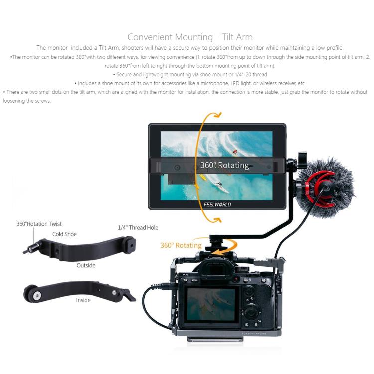 FEELWORLD SH7 7 inch Ultra Bright 2200nit On-camera Monitor SDI HDMI Cross Conversion Monitor  - Black
