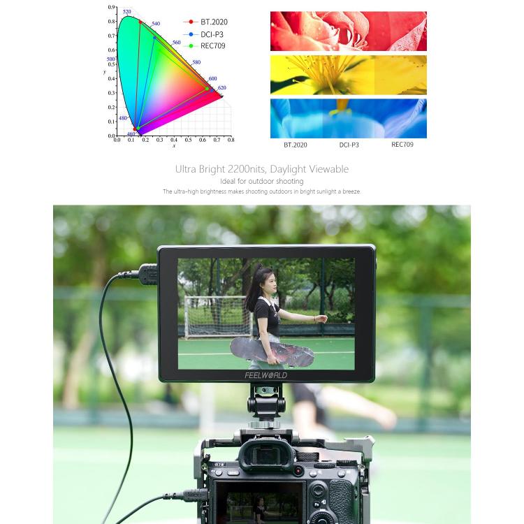 FEELWORLD SH7 7 inch Ultra Bright 2200nit On-camera Monitor SDI HDMI Cross Conversion Monitor  - Black