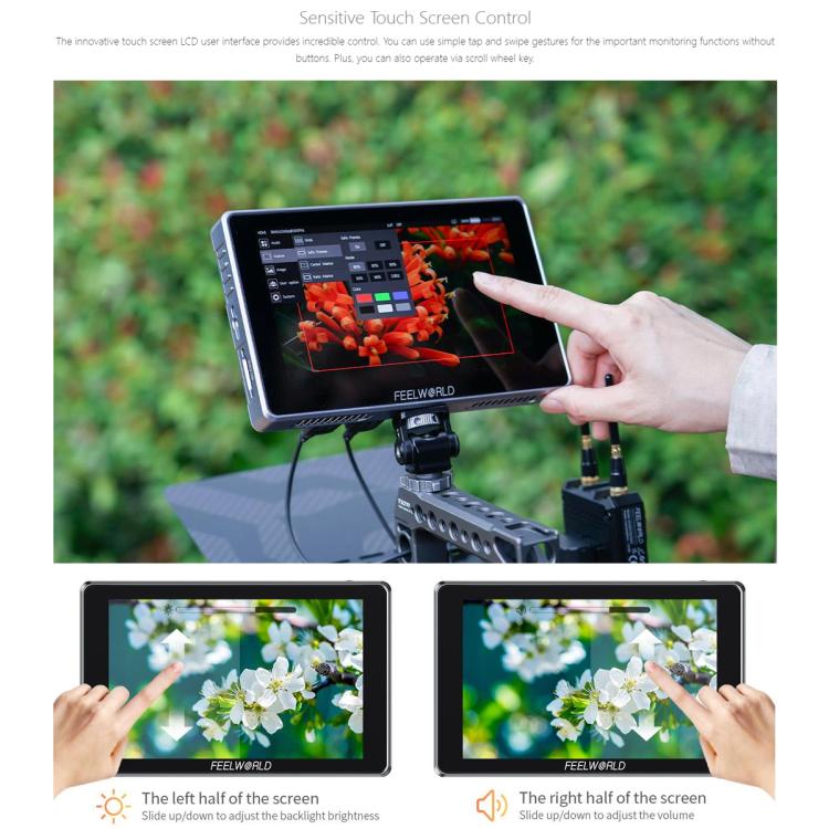 FEELWORLD S7 7 inch 12G SDI HDMI2.0 Camera Field Monitor High Brightness1600nit Touchscreen Monitor  - Black