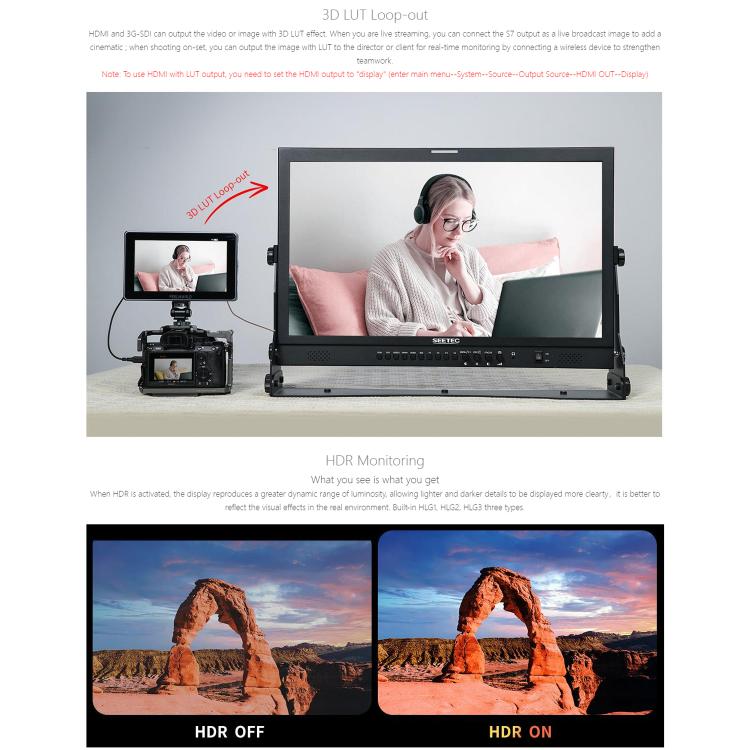 FEELWORLD S7 7 inch 12G SDI HDMI2.0 Camera Field Monitor High Brightness1600nit Touchscreen Monitor  - Black