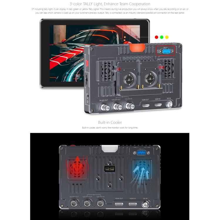 FEELWORLD S7 7 inch 12G SDI HDMI2.0 Camera Field Monitor High Brightness1600nit Touchscreen Monitor  - Black