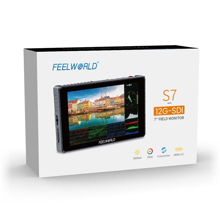 FEELWORLD S7 7 inch 12G SDI HDMI2.0 Camera Field Monitor High Brightness1600nit Touchscreen Monitor  - Black