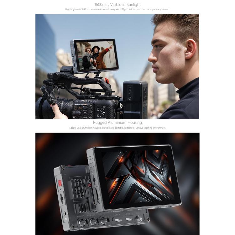 FEELWORLD S7 7 inch 12G SDI HDMI2.0 Camera Field Monitor High Brightness1600nit Touchscreen Monitor  - Black