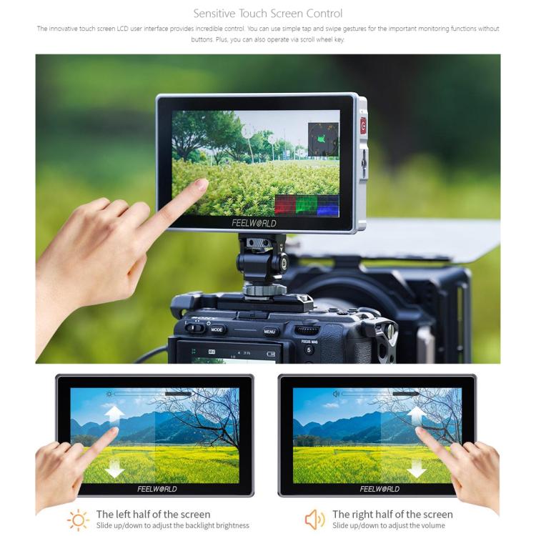 FEELWORLD H5 5.5 inch 12G SDI HDMI 2.0 Camera Field Monitor High Brightness 1200nit Touchscreen Monitor  - Black