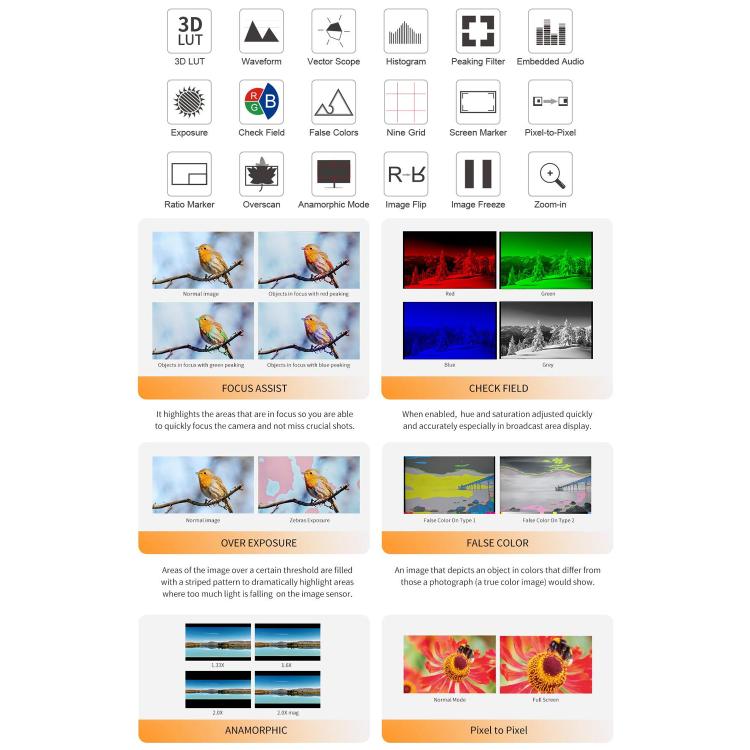 FEELWORLD H5 5.5 inch 12G SDI HDMI 2.0 Camera Field Monitor High Brightness 1200nit Touchscreen Monitor  - Black