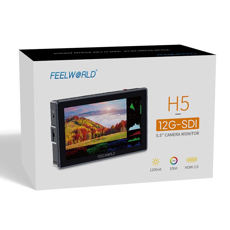 FEELWORLD H5 5.5 inch 12G SDI HDMI 2.0 Camera Field Monitor High Brightness 1200nit Touchscreen Monitor  - Black