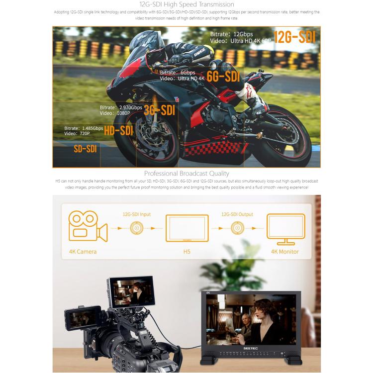 FEELWORLD H5 5.5 inch 12G SDI HDMI 2.0 Camera Field Monitor High Brightness 1200nit Touchscreen Monitor  - Black