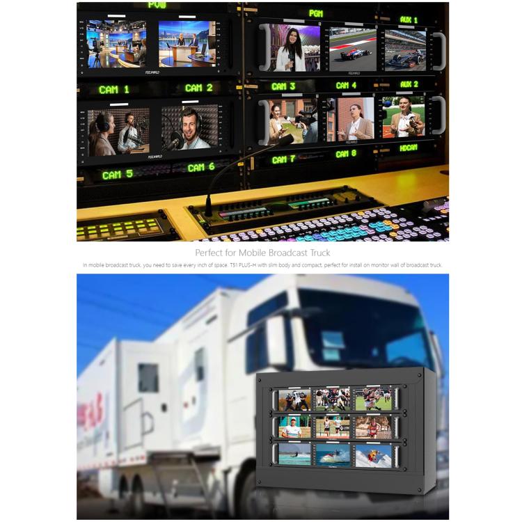 FEELWORLD T51 PLUS-H Triple 5.5 inch 2RU Rackmount Monitor Full HD 4K HDMI SDI AV Monitor