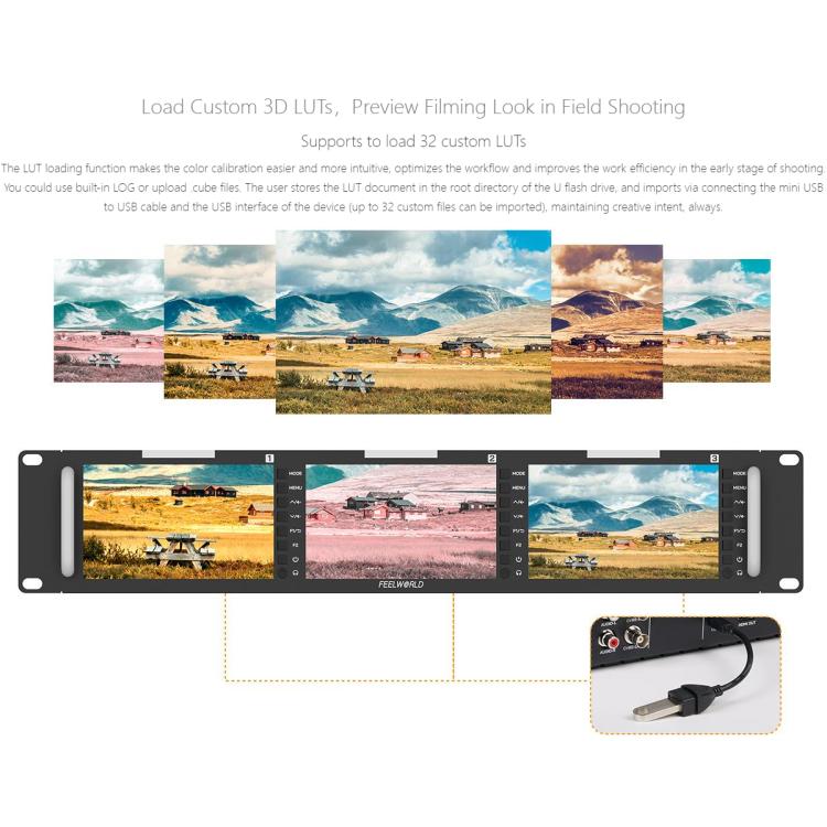 FEELWORLD T51 PLUS-H Triple 5.5 inch 2RU Rackmount Monitor Full HD 4K HDMI SDI AV Monitor