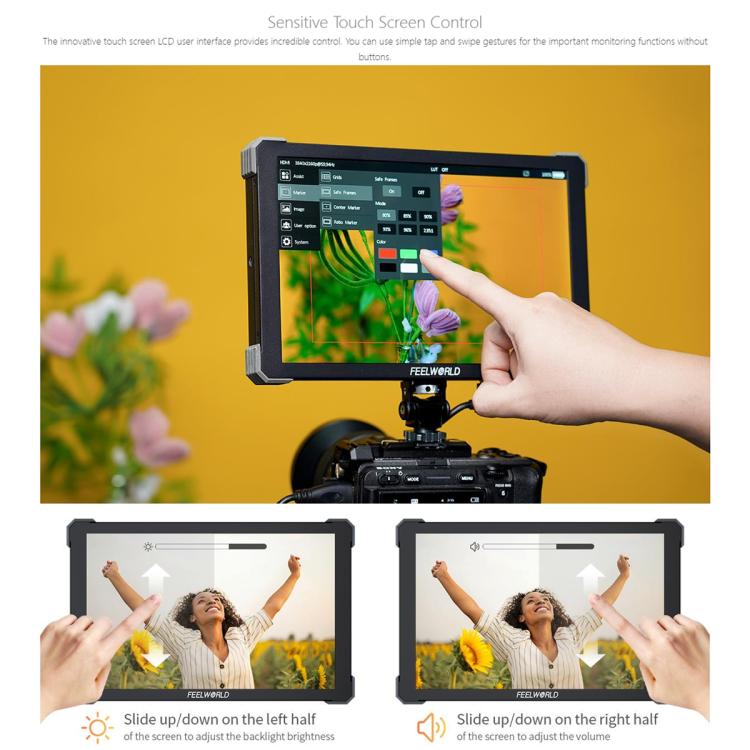 FEELWORLD T10 10.1 inch Aluminium DSLR Camera Field Monitor Touch Screen 4K HDMI Monitor  - Black