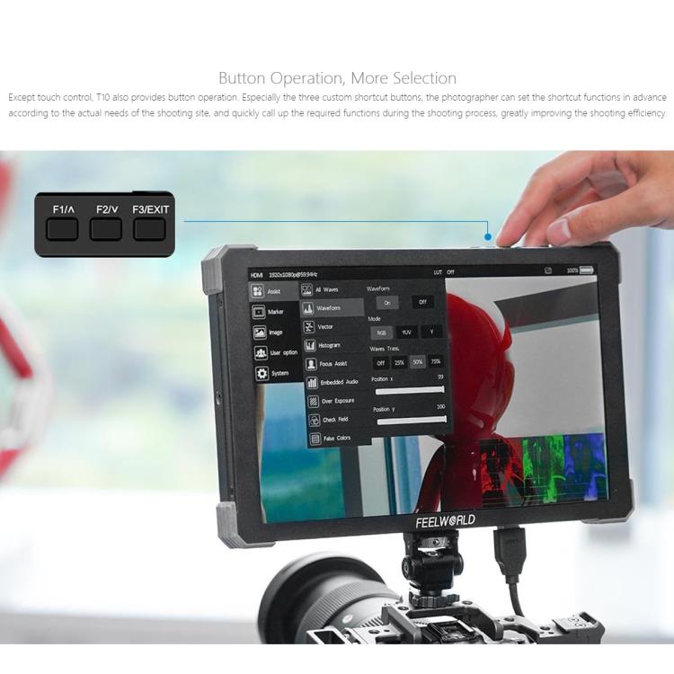 FEELWORLD T10 10.1 inch Aluminium DSLR Camera Field Monitor Touch Screen 4K HDMI Monitor  - Black