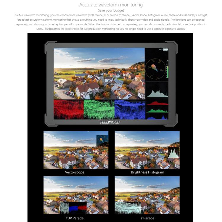 FEELWORLD T10 10.1 inch Aluminium DSLR Camera Field Monitor Touch Screen 4K HDMI Monitor  - Black