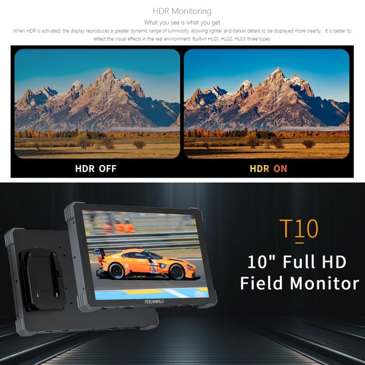 FEELWORLD T10 10.1 inch Aluminium DSLR Camera Field Monitor Touch Screen 4K HDMI Monitor  - Black