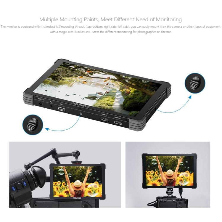 FEELWORLD T10 10.1 inch Aluminium DSLR Camera Field Monitor Touch Screen 4K HDMI Monitor  - Black