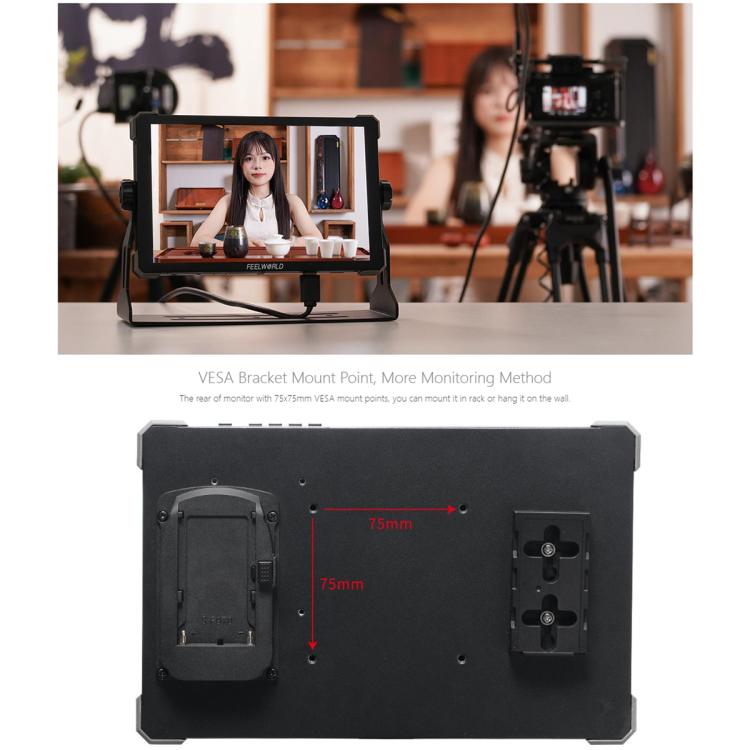 FEELWORLD T10 10.1 inch Aluminium DSLR Camera Field Monitor Touch Screen 4K HDMI Monitor  - Black