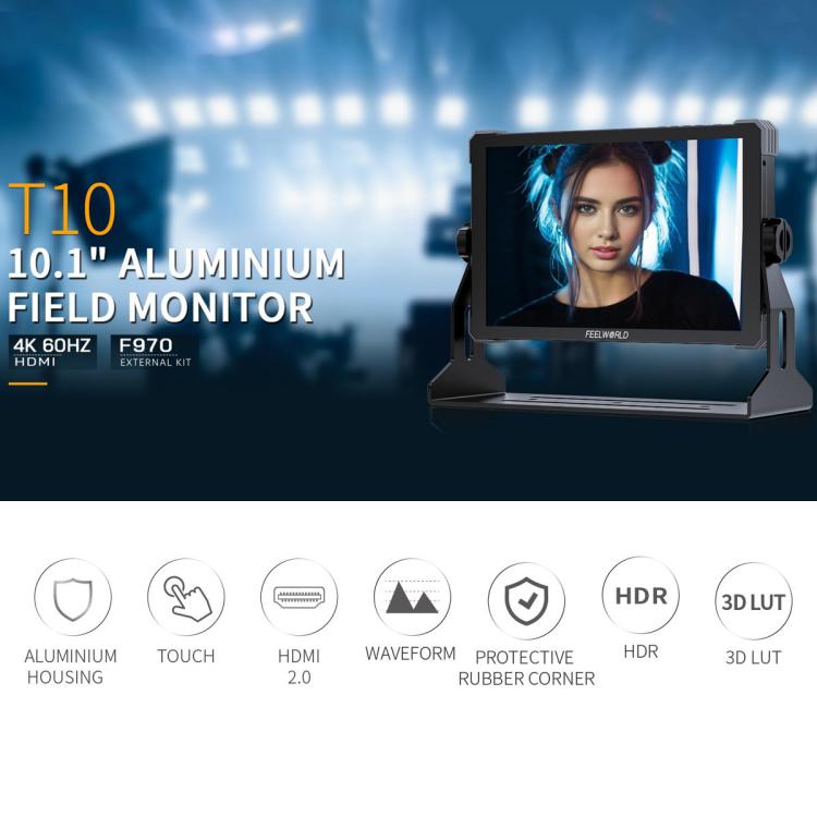 FEELWORLD T10 10.1 inch Aluminium DSLR Camera Field Monitor Touch Screen 4K HDMI Monitor  - Black