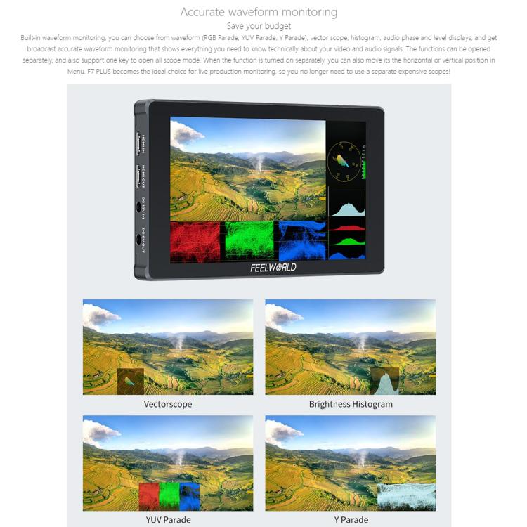 FEELWORLD F7 PLUS 7 inch DSLR Camera Field Monitor Touch Screen 4K HDMI High Brightness 1200nit Monitor  - Black