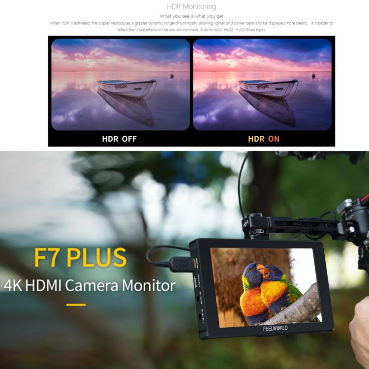 FEELWORLD F7 PLUS 7 inch DSLR Camera Field Monitor Touch Screen 4K HDMI High Brightness 1200nit Monitor  - Black