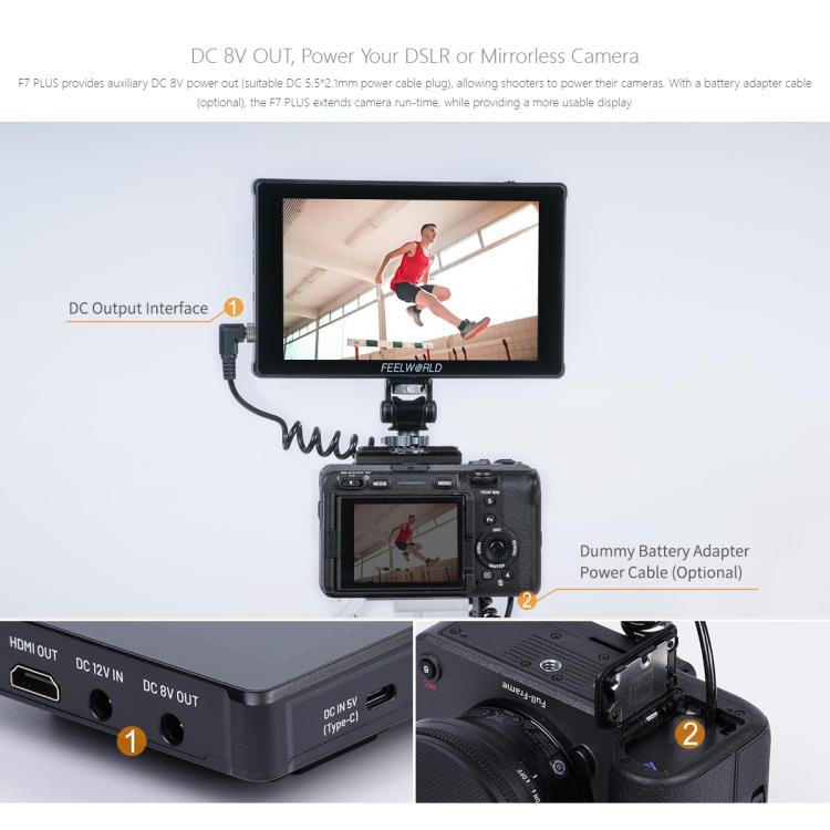 FEELWORLD F7 PLUS 7 inch DSLR Camera Field Monitor Touch Screen 4K HDMI High Brightness 1200nit Monitor  - Black