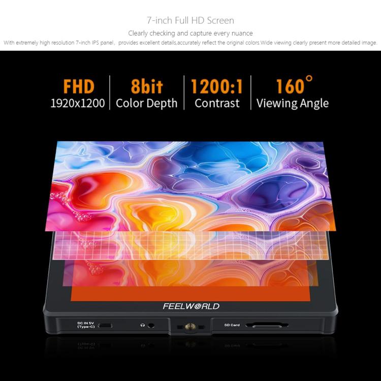 FEELWORLD F7 PLUS 7 inch DSLR Camera Field Monitor Touch Screen 4K HDMI High Brightness 1200nit Monitor  - Black