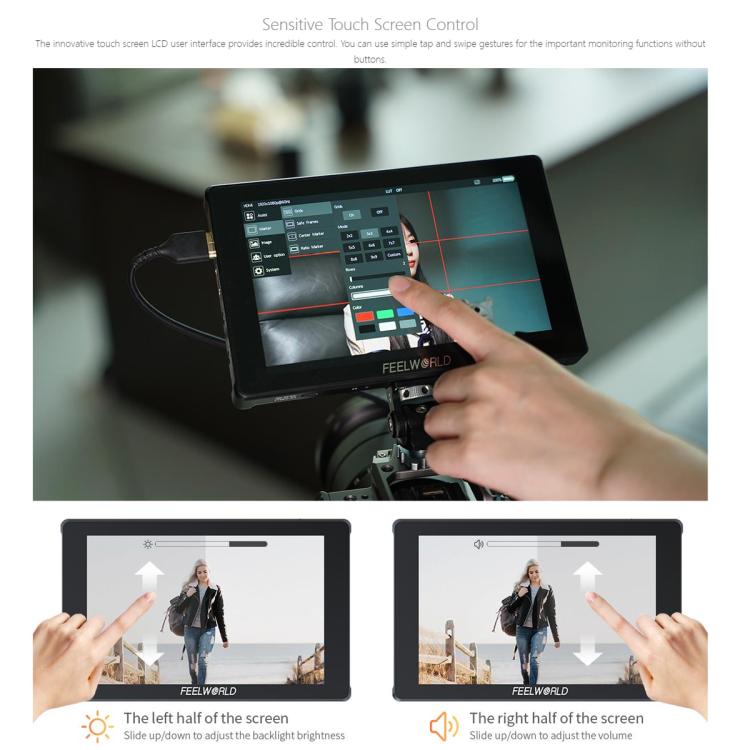 FEELWORLD F7 PLUS 7 inch DSLR Camera Field Monitor Touch Screen 4K HDMI High Brightness 1200nit Monitor  - Black