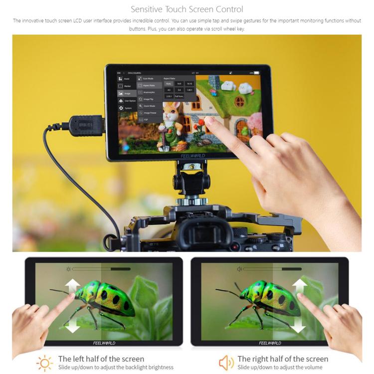 FEELWORLD P6XL 6.0 inch Aluminium Built-in Battery DSLR Camera Field Monitor Touch Screen 4K HDMI High Brightness 1200nit Monitor  - Black