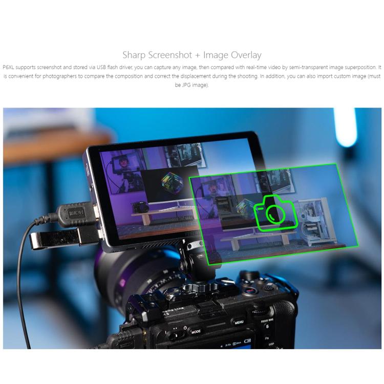 FEELWORLD P6XL 6.0 inch Aluminium Built-in Battery DSLR Camera Field Monitor Touch Screen 4K HDMI High Brightness 1200nit Monitor  - Black