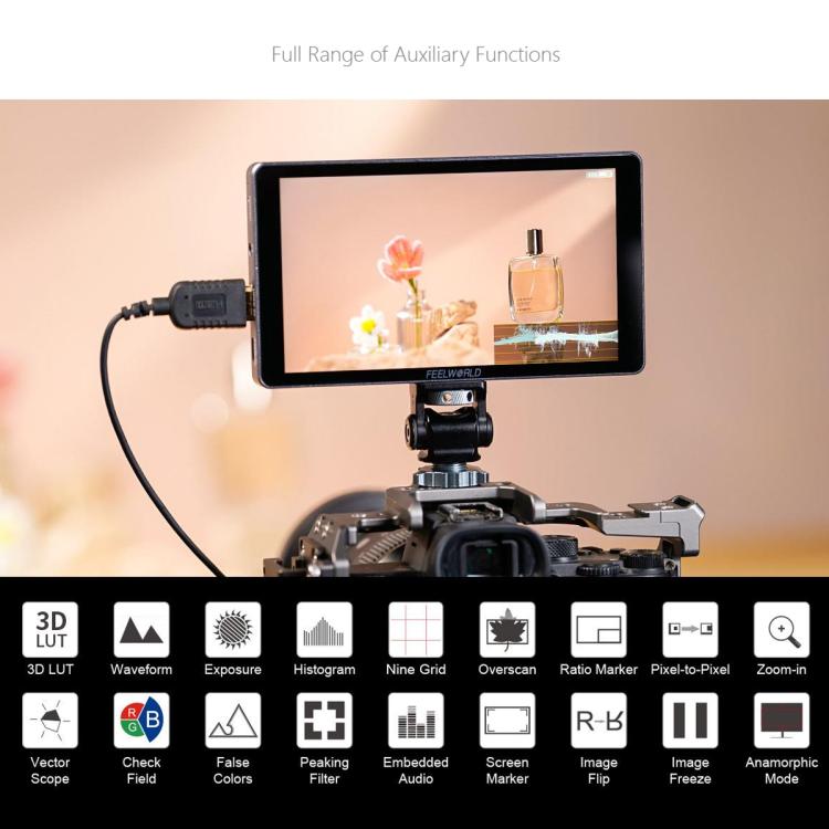 FEELWORLD P6XL 6.0 inch Aluminium Built-in Battery DSLR Camera Field Monitor Touch Screen 4K HDMI High Brightness 1200nit Monitor  - Black