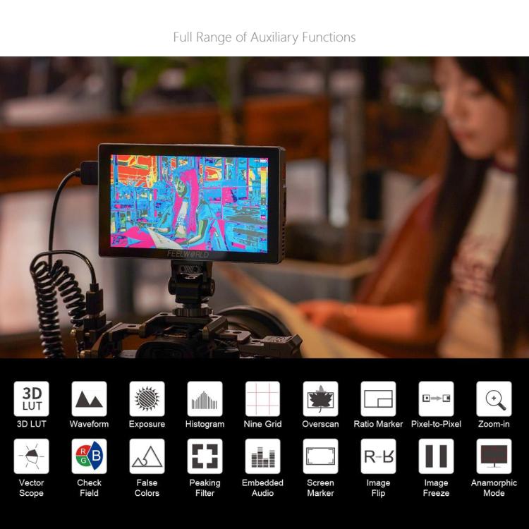 FEELWORLD P6X 5.5 inch Aluminium DSLR Camera Field Monitor Touch Screen 4K HDMI High Brightness 1000nit Monitor  - Black