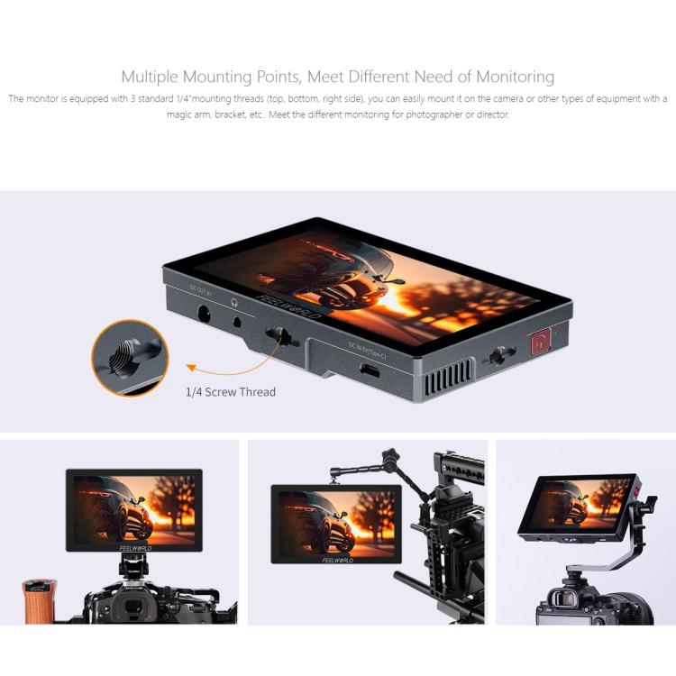 FEELWORLD P6X 5.5 inch Aluminium DSLR Camera Field Monitor Touch Screen 4K HDMI High Brightness 1000nit Monitor  - Black