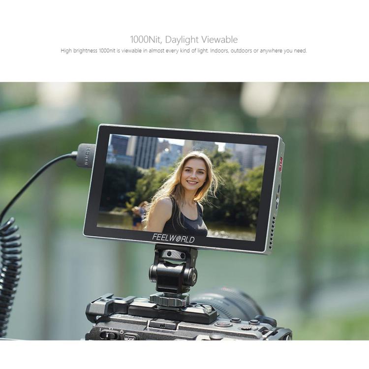 FEELWORLD P6X 5.5 inch Aluminium DSLR Camera Field Monitor Touch Screen 4K HDMI High Brightness 1000nit Monitor  - Black