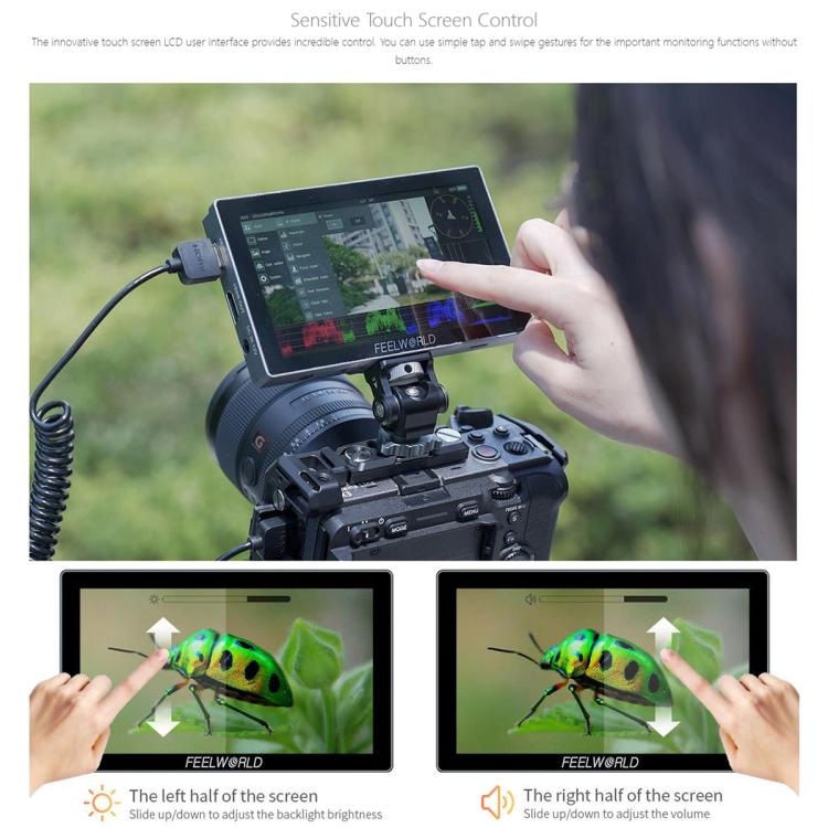 FEELWORLD P6X 5.5 inch Aluminium DSLR Camera Field Monitor Touch Screen 4K HDMI High Brightness 1000nit Monitor  - Black