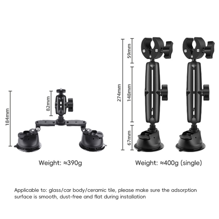 1/4 inch Screw Dual-Leg  Suction Cup Mount and 2 x Single-leg Car Suction Cup Mount Crab Clamps Set  - Black