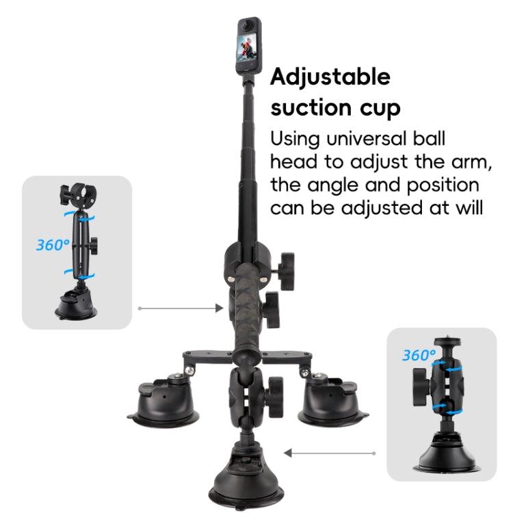 1/4 inch Screw Dual-Leg  Suction Cup Mount and 2 x Single-leg Car Suction Cup Mount Crab Clamps Set  - Black