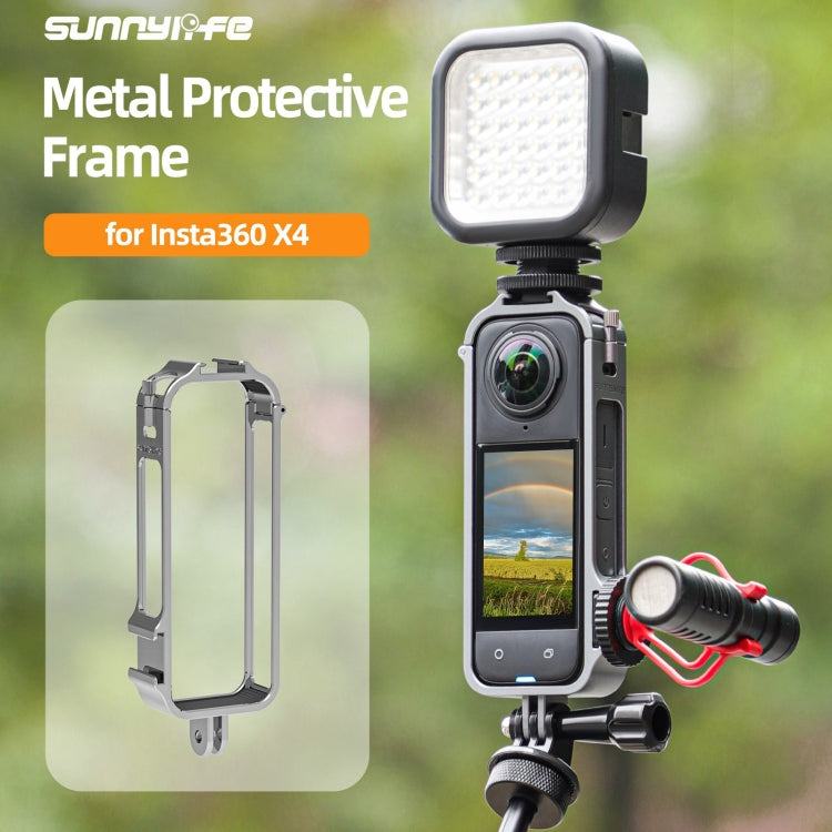For Insta360 X4 Sunnylife Metal Protective Cage Rig with Cold Shoe Bases & Tripod Adapter  - Titanium Color