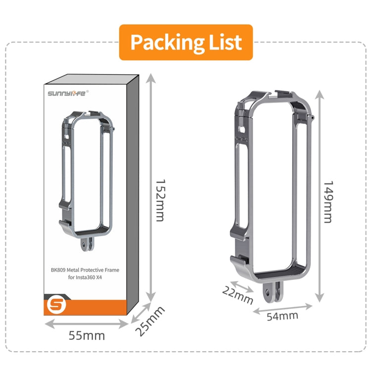 For Insta360 X4 Sunnylife Metal Protective Cage Rig with Cold Shoe Bases & Tripod Adapter  - Titanium Color