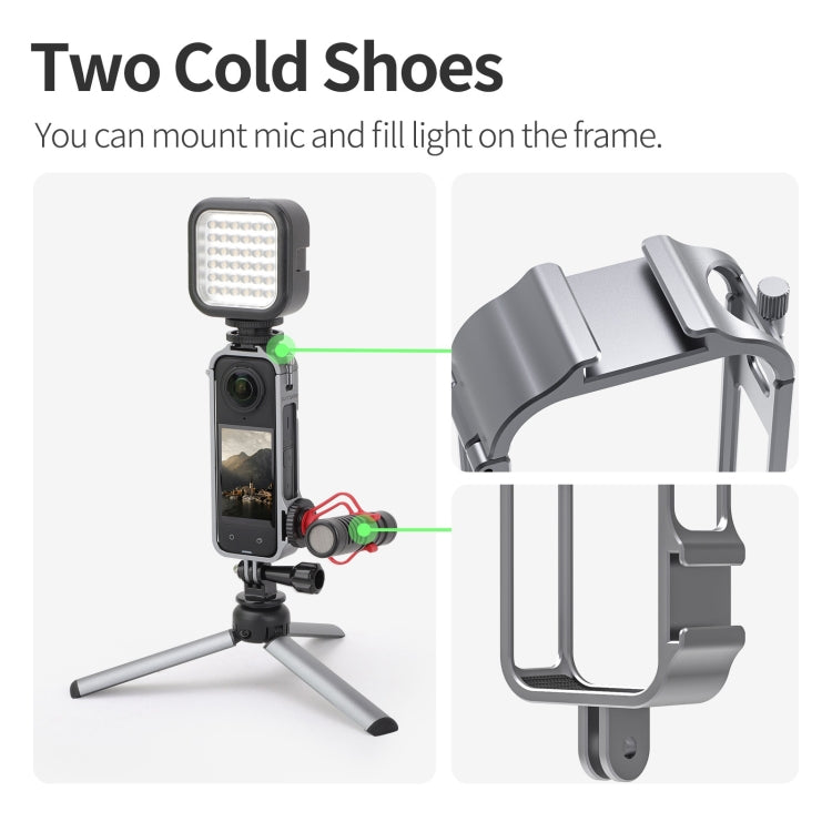For Insta360 X4 Sunnylife Metal Protective Cage Rig with Cold Shoe Bases & Tripod Adapter  - Titanium Color