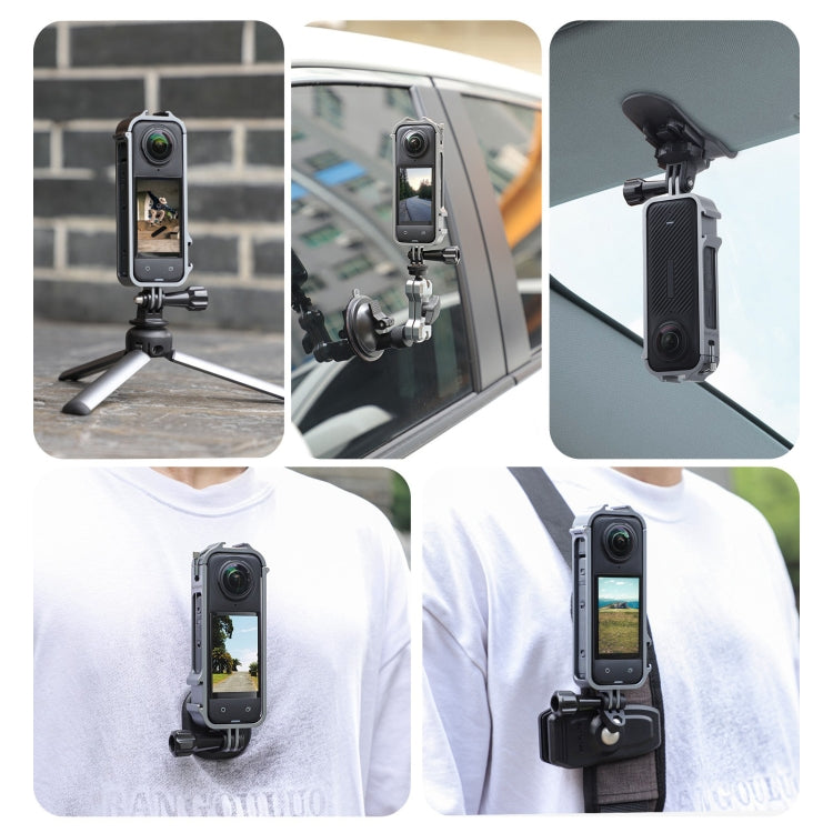 For Insta360 X4 Sunnylife Metal Protective Cage Rig with Cold Shoe Bases & Tripod Adapter  - Titanium Color