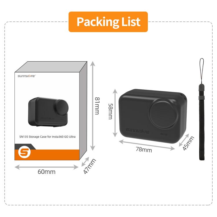 For Insta360 GO Ultra Sunnylife Portable Protective Case Shock-proof Dust-proof Storage Box with Lanyard  - Black