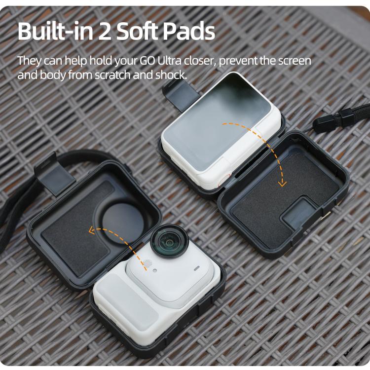 For Insta360 GO Ultra Sunnylife Portable Protective Case Shock-proof Dust-proof Storage Box with Lanyard  - Black