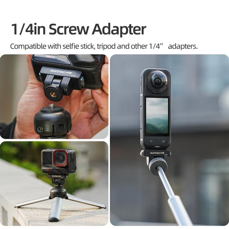 Sunnylife Magnetic Quick Release Adapter Mount 1/4 180 Tilt Adjustable Selfie Stick Adapter Stand for Insta360 X4 Air / X5 / Ace Pro 2 / 1 / Ace  - Black