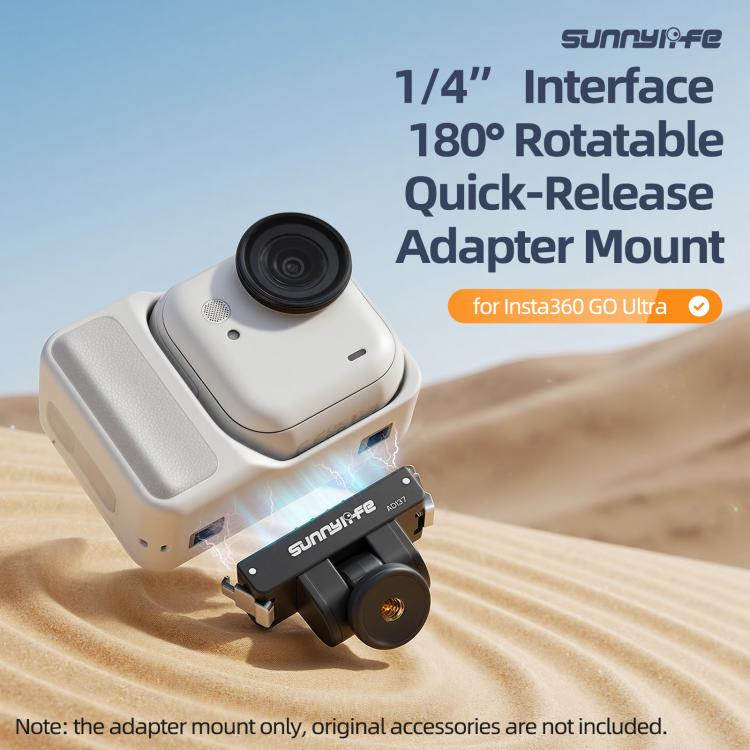 For Insta360 GO Ultra Sunnylife Magnetic Quick Release Adapter Mount 1/4 Interface 180 Tilt Adjustable Selfie Stick Adapter Stand  - Black