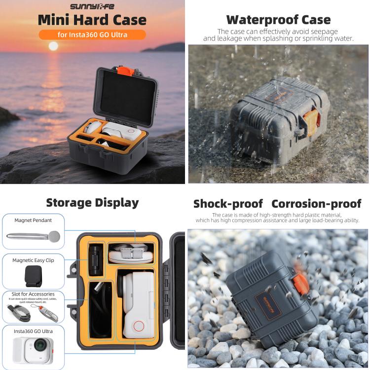 For Insta360 GO Ultra Sunnylife Mini Travel Box Waterproof Carrying Box Shock-proof Hard Shell  - Grey