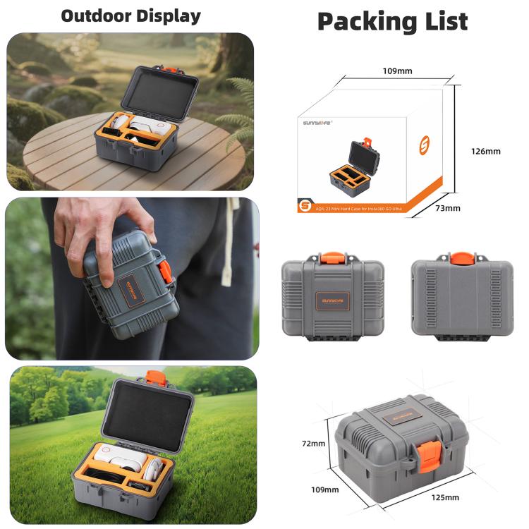 For Insta360 GO Ultra Sunnylife Mini Travel Box Waterproof Carrying Box Shock-proof Hard Shell  - Grey