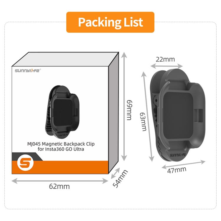 For Insta360 GO Ultra Sunnylife Magnetic Backpack Clip Action Camera Clamp Vertical-Horizontal Mount  - Black