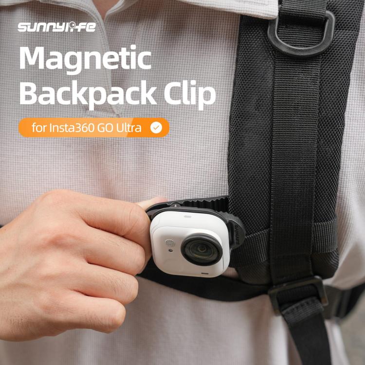 For Insta360 GO Ultra Sunnylife Magnetic Backpack Clip Action Camera Clamp Vertical-Horizontal Mount  - Black