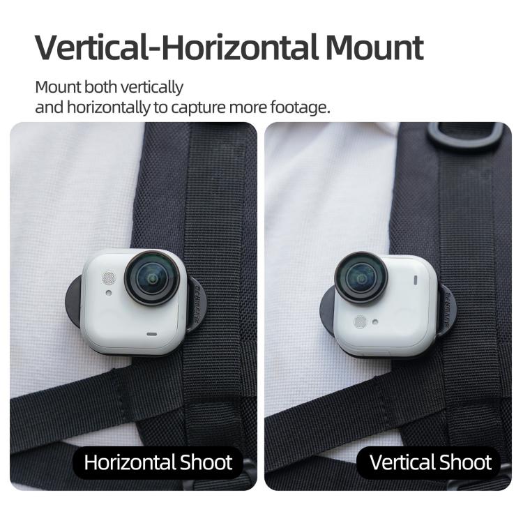 For Insta360 GO Ultra Sunnylife Magnetic Backpack Clip Action Camera Clamp Vertical-Horizontal Mount  - Black